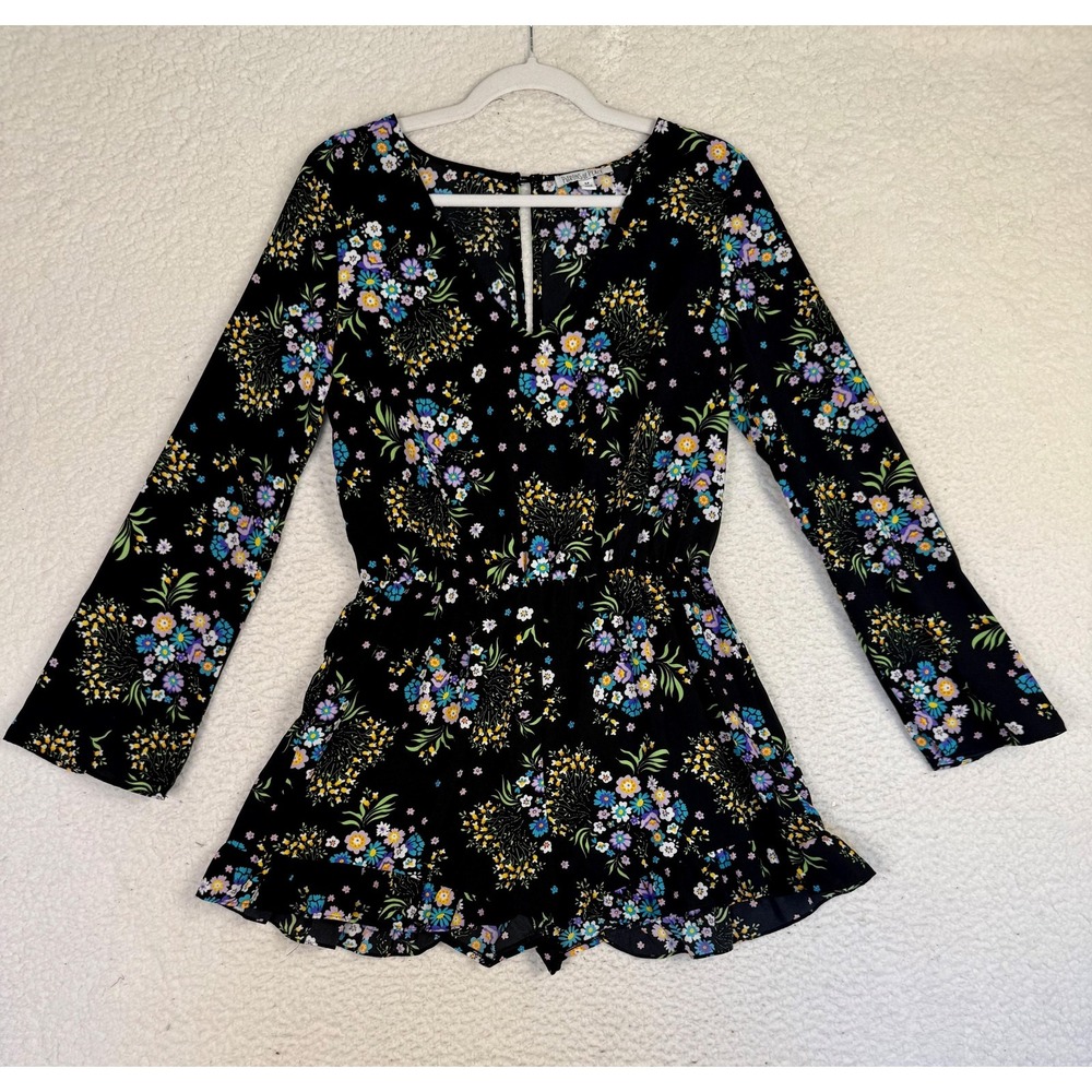 Patrons Of Peace Romper Womens M Black Floral Ruffle Whimsygoth Festival